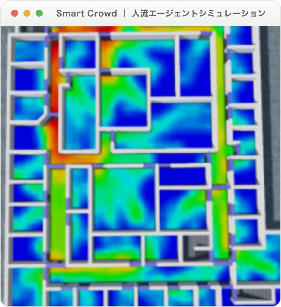 Smart Crowd 人流エージェントシミュレーション 実行画面